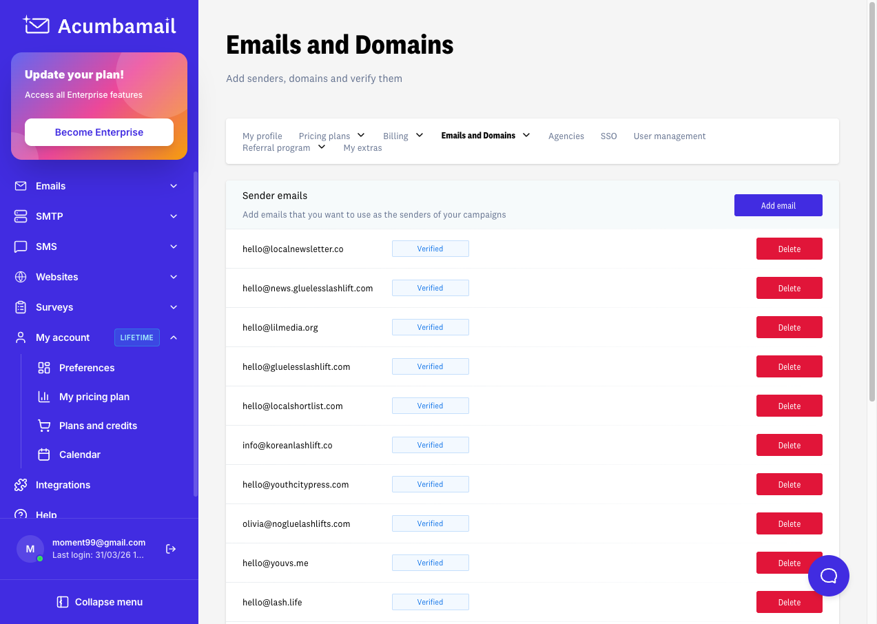 Acumbamail verified sender domains